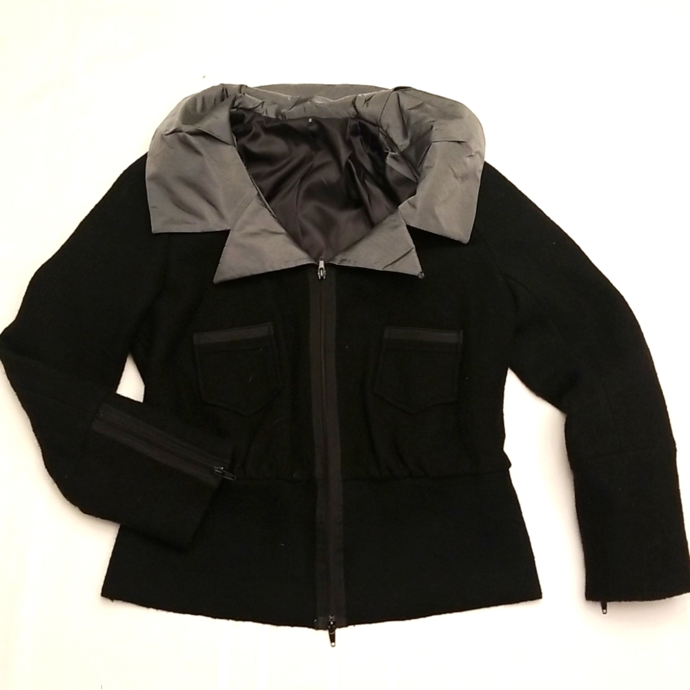French connection black wool bomber jacket size 10